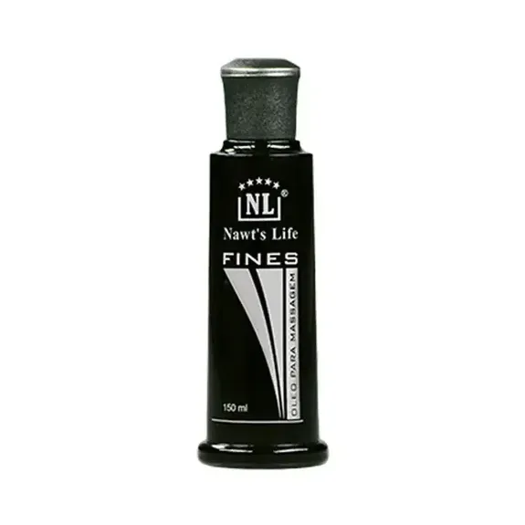 Frasco preto do Óleo para Massagem Fines, da Nawt's Life