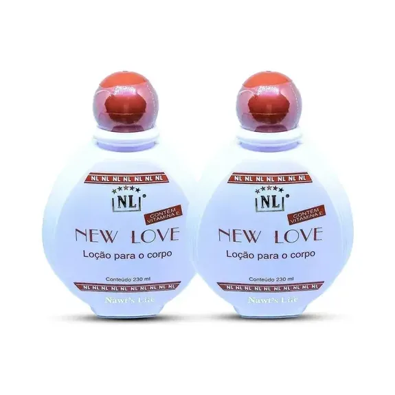 Dois frascos da Loção New Love, da Nawt's Life, lado a lado