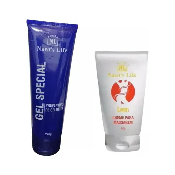 Bisnaga azul do Gel Special ao lado da bisnaga branca do creme Lean, da Nawt's Life